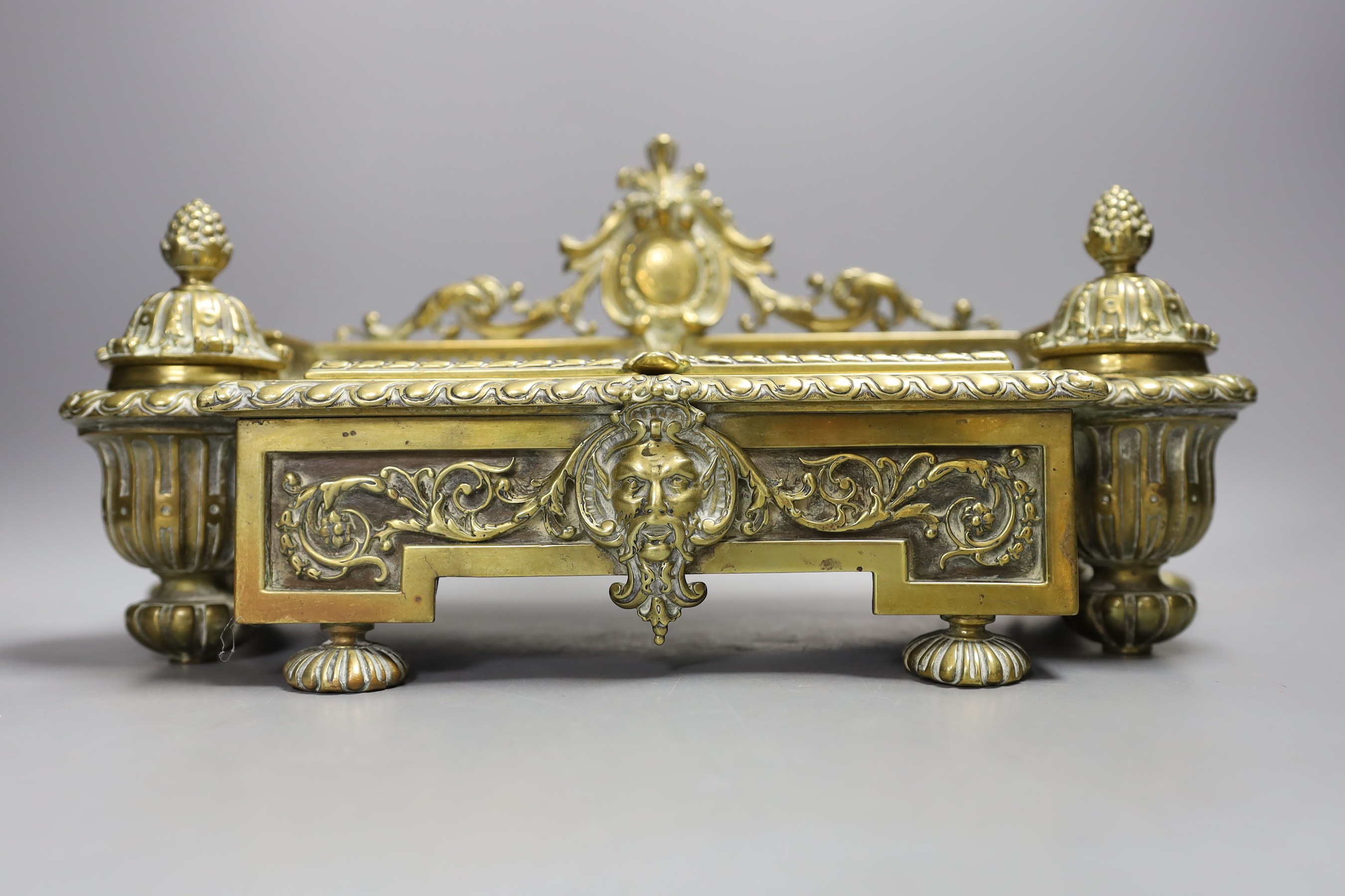 A 19th century French cast brass ink stand, 40cm